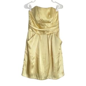 David's Bridal Yellow Pleated Strapless Sheath Dress